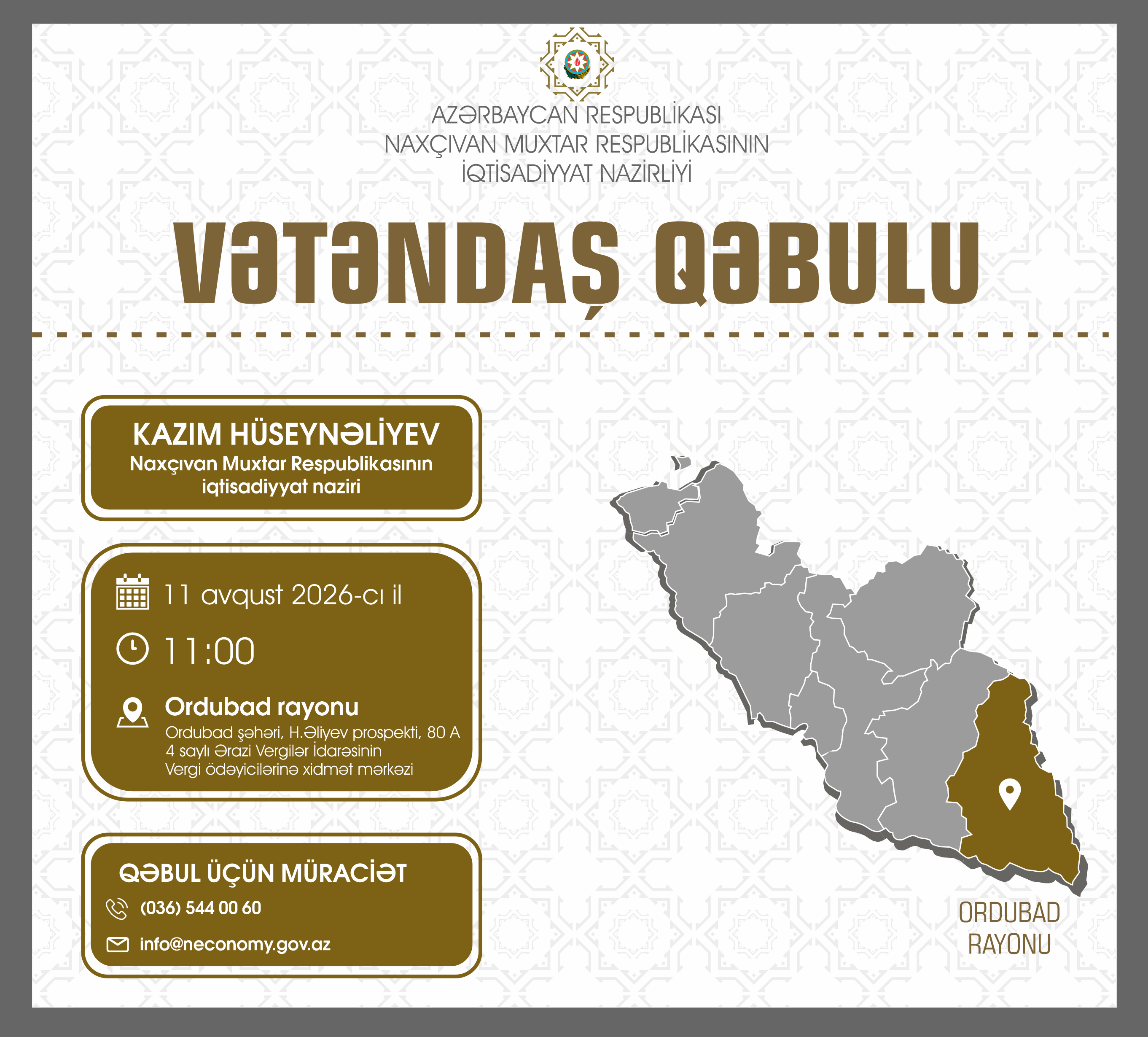 ORDUBAD RAYONUNDA VƏTƏNDAŞ QƏBULU KEÇİRİLƏCƏK